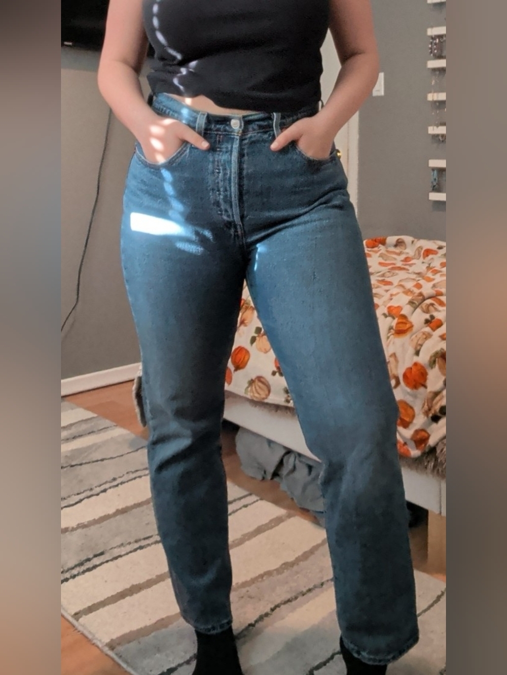 501 Original High-Rise Straight Leg Women Jeans - Dark Blue